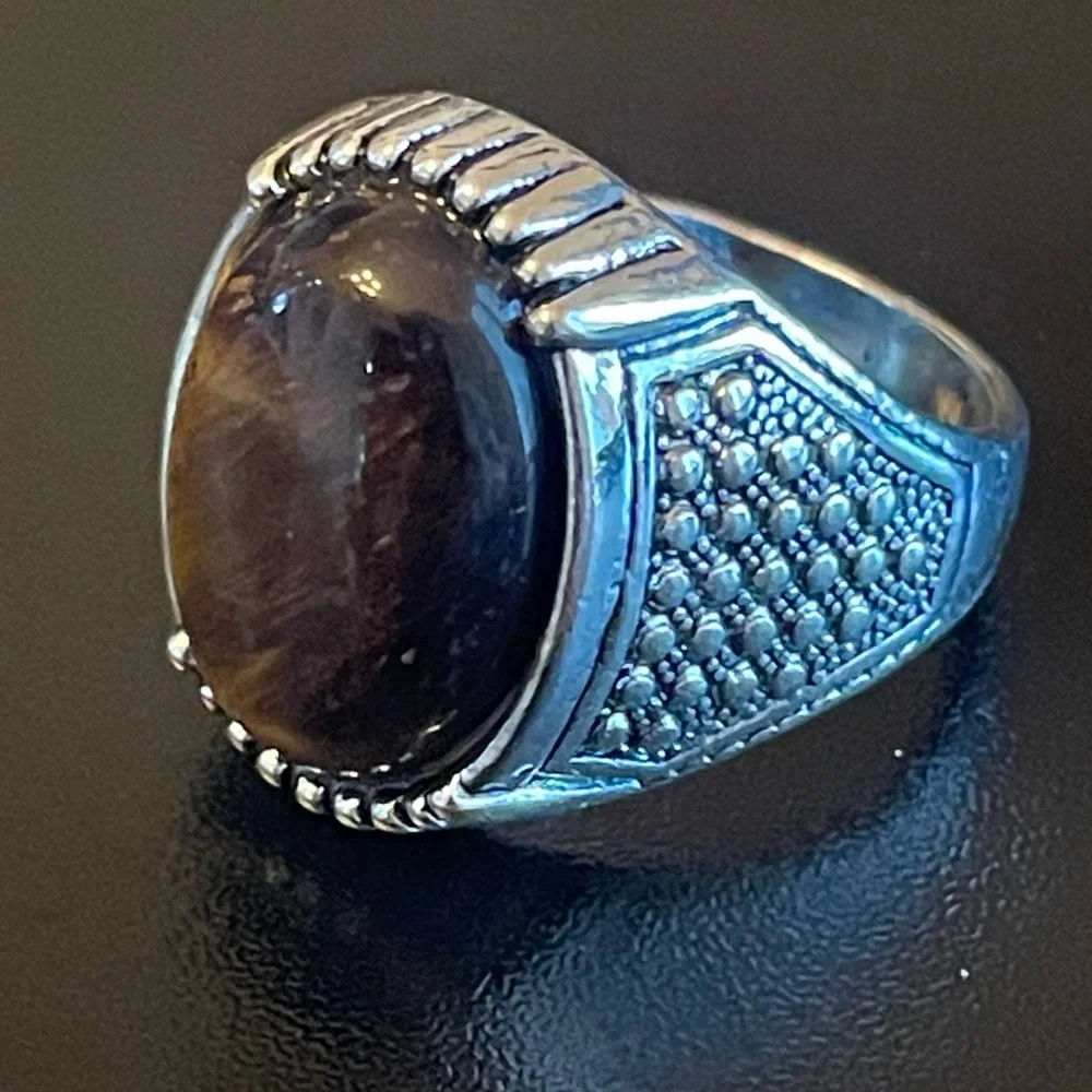 Men's Silver Ring with Brown Tiger's Eye Stone